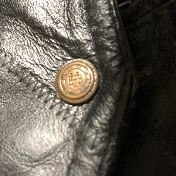 Vintage Men's Leather Jacket Large Patriotic Black Full Zip Collared Biker - Picture 13 of 16